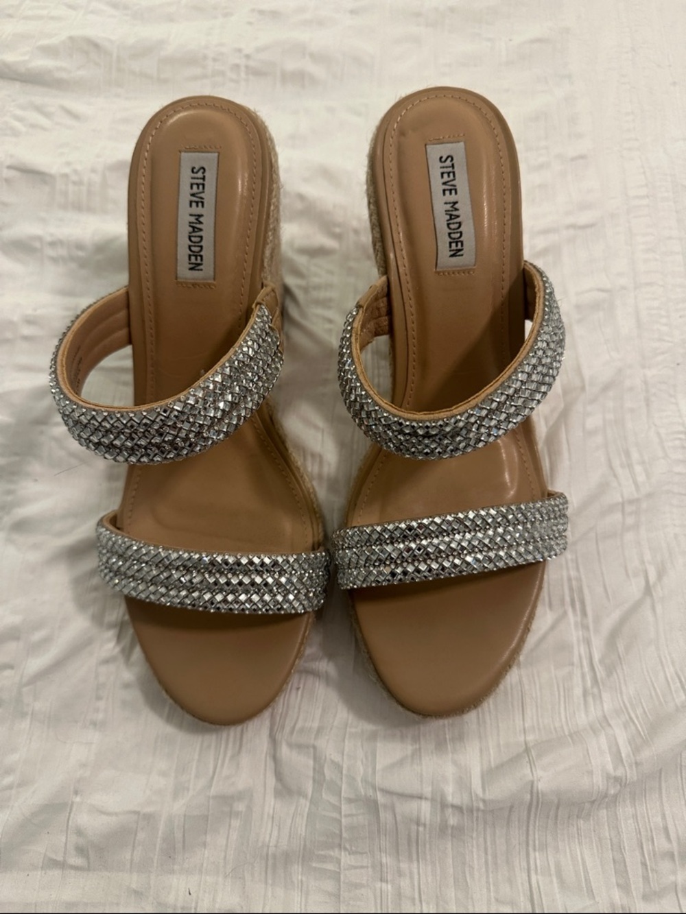 Steve Madden Tan Sandal with Silver Crystal Straps Size 10